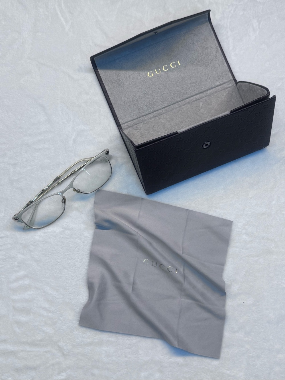 Gucci GG White & Gold Prescription Eyeglasses Frames w/ Case & Cloth